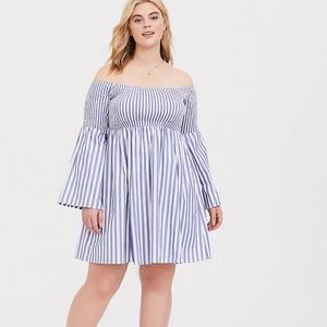 Torrid size 6 BLUE STRIPE SMOCKED SKATER DRESS